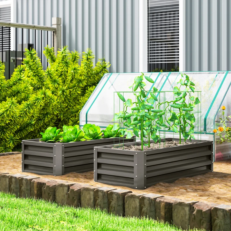 Outsunny Set jardiniere metalice 2 buc., Fund deschis, Pentru grădină și balcon, 110x50x30cm, Gri închis