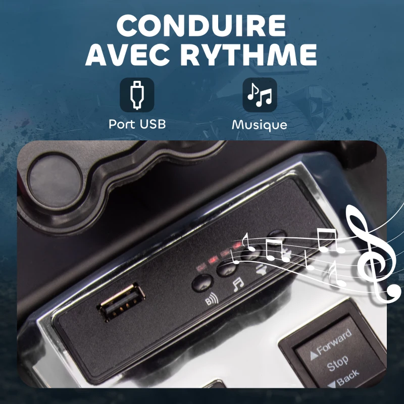 AIYAPLAY Quad electric copii mașină electrică pentru copii 12V 3 roți 2 motoare player MP3, claxon, 2 viteze 3-5 km/h negru