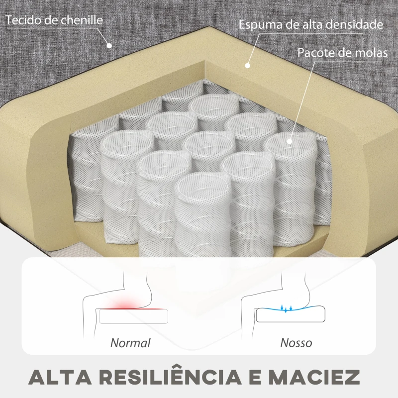 HOMCOM Sofá Chaise Longue Sofá em Forma de L Estofado em Poliéster Sofá de Canto Reversível 186x130x84 cm Cinzento Escuro