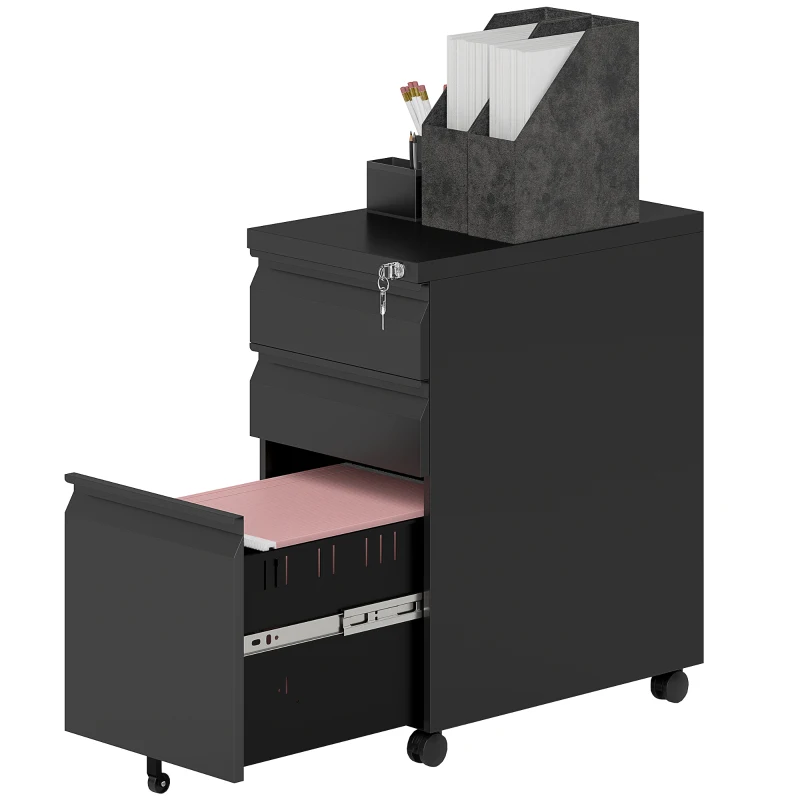 Vinsetto dulap pentru dosare din metal, dulap de birou, 3 sertare, mobil, Negru
