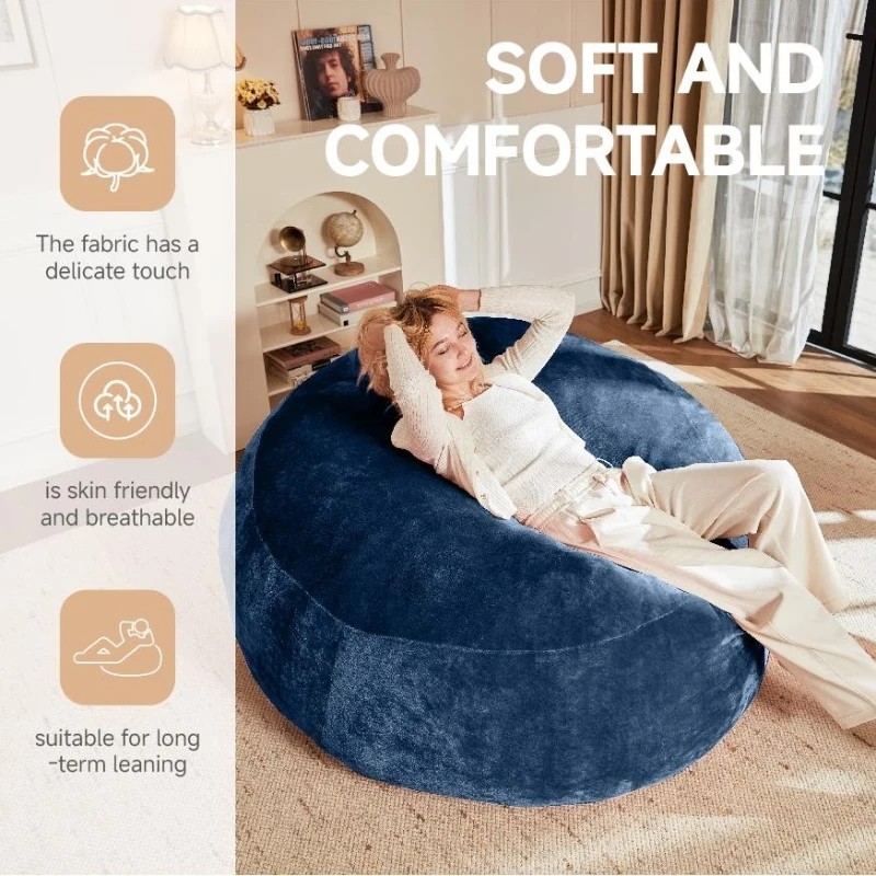 Large Bean Bag Sofa Chair with Space-Saving Design, Eco-Friendly Bead Filling, Temporary Guest Bed for Adults, 150L x 150W x 60H cm, Blue