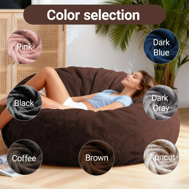 2-In-1 Convertible Bean Bag Chair Bed with Removable Machine-Washable Cover, Giant sofa with Soft Liner, 110L x 110W x 70H cm, Brown