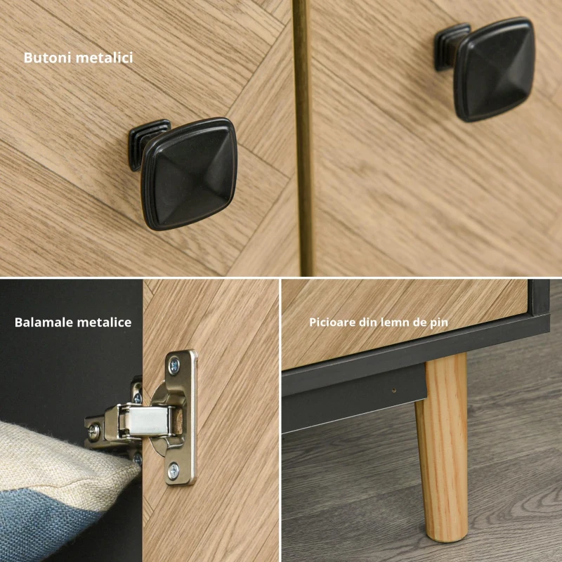 Homcom Dulap Lemn Gri inchis – 2 Usi, Compartimente si Sertare(m-6)