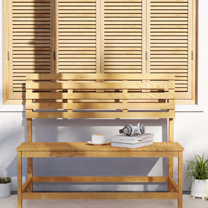 Outsunny Bancă de grădină 2 locuri din lemn, rezistentă la intemperii, șezut rezistent la UV, spătare convertibile 110x61x89cm, Teak