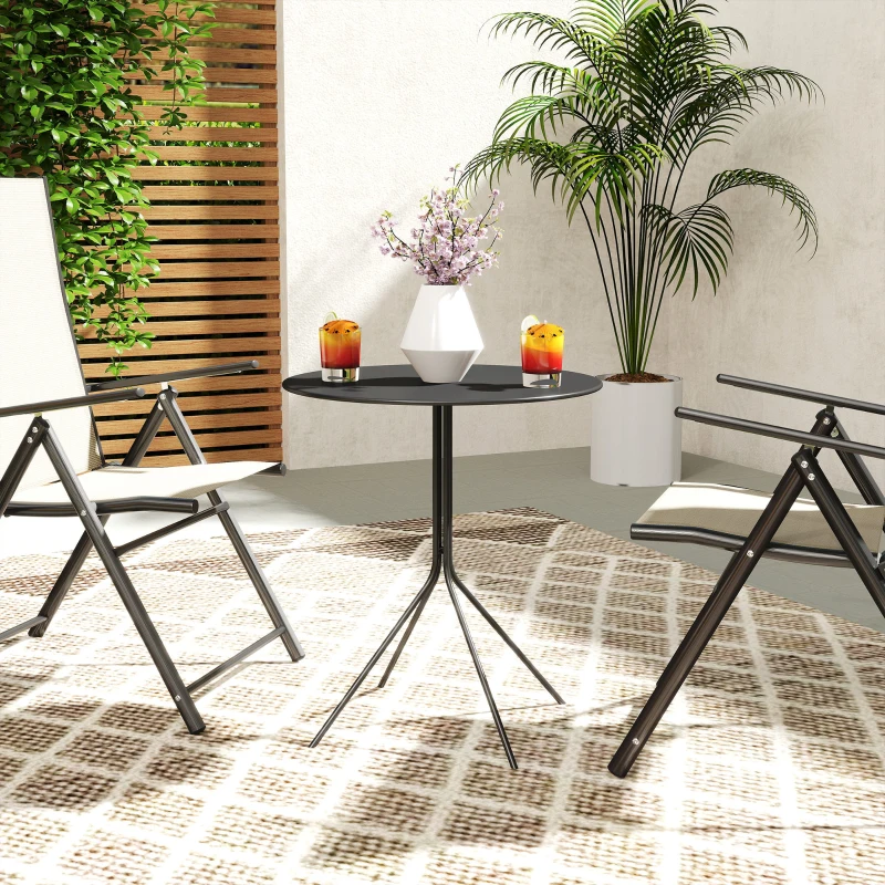 Outsunny Masă de grădină Ø60 x 71 cm, Masă pentru balcon din oțel rezistentă la intemperii, Masă auxiliară rotundă cu tampoane pentru picioare Negru