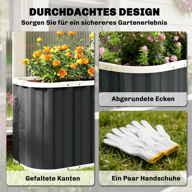 Outsunny Hochbeet Metall 136 x 53 x 61 cm Tief Gartenbeet mit Schutzkanten Pflanzenetiketten Handschuhe Offenem Boden