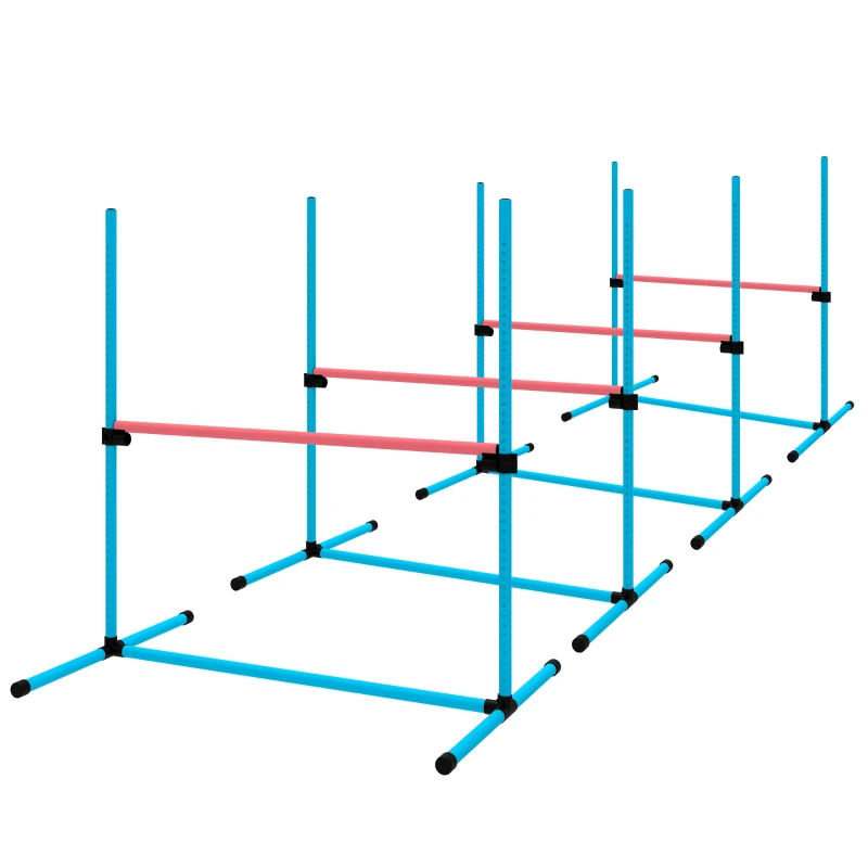 PawHut Set Agility câini 4 piese reglabil pe înălțime, echipament Agility cu 4 obstacole, geantă de transport, 99 x 65 x 94 cm, albastru deschis