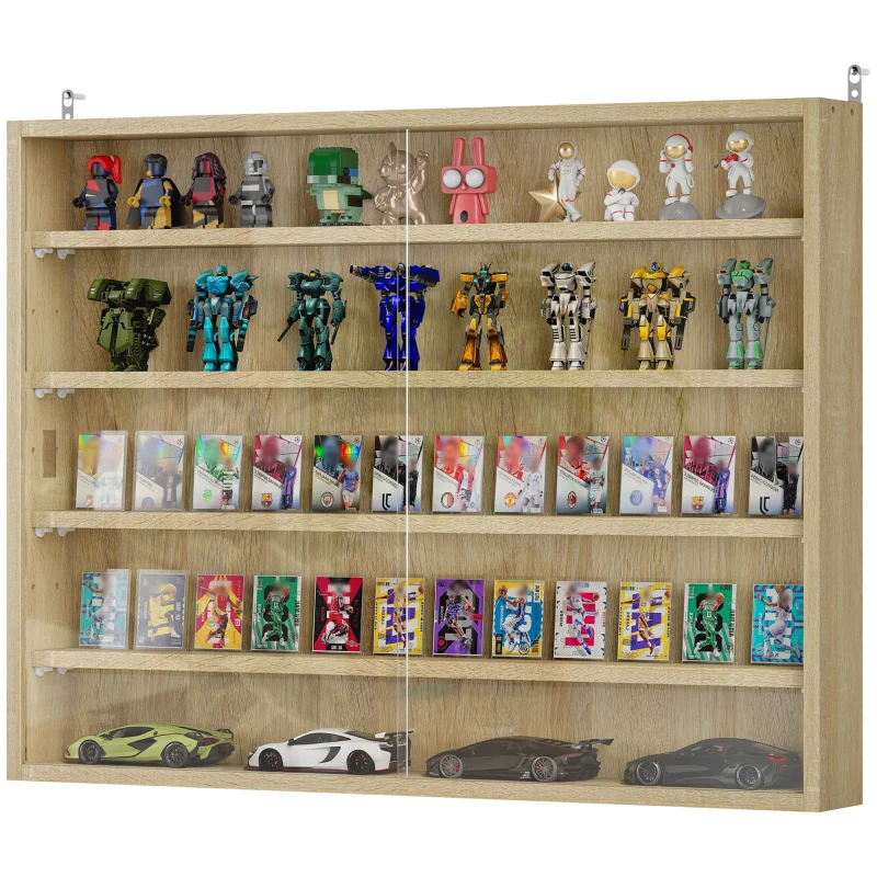 HOMCOM Vitrina de Pared de Madera con Estantes Ajustables y 2 Puertas Correderas de Cristal 80x9,5x60 cm Roble
