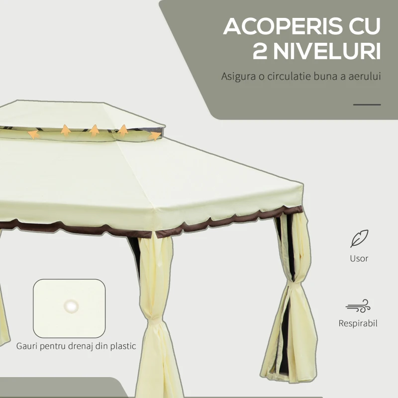 Outsunny Foișor de Grădină cu Plasă de Țânțari și Perdele, 390x290x270 cm, Crem