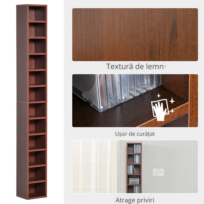 HOMCOM biblioteca tip coloana, cu etajere, 21x20x175cm, maro