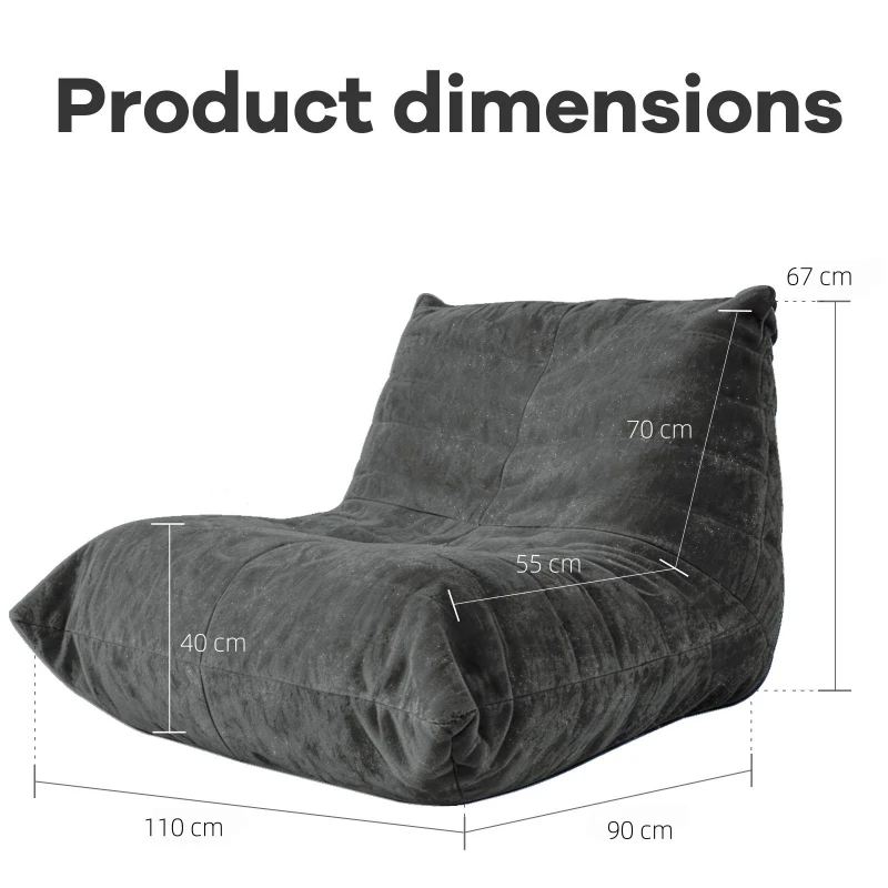 Modern Bean Bag Lazy Sofa with Stylish Chenille Finish, Ergonomic Bean Bag Chair for Compact Spaces, 110L x 90W x 67H cm, Dark Gray