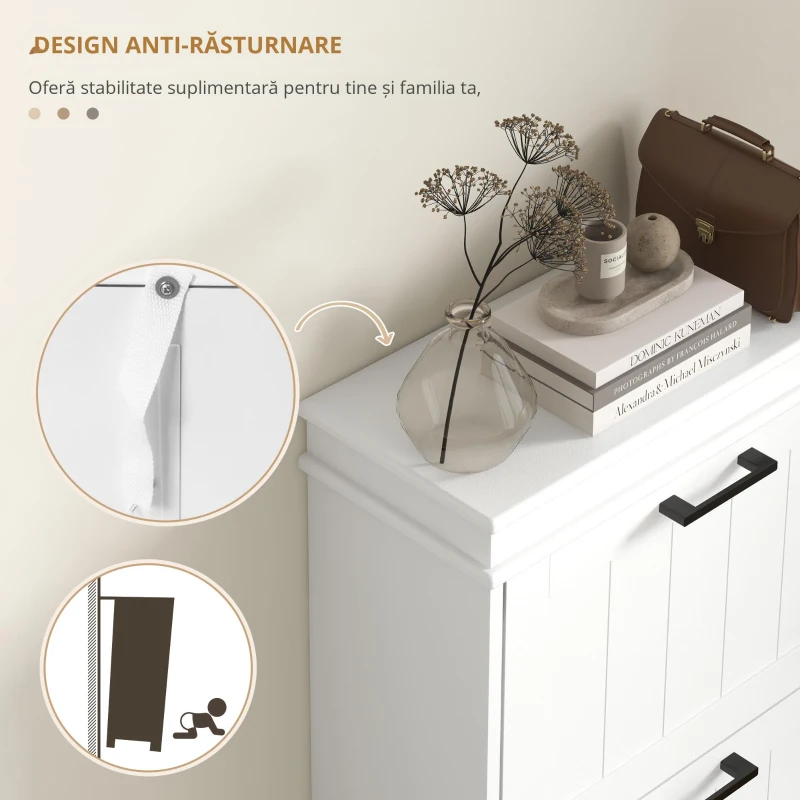 HOMCOM Dulap Spațios pentru Pantofi cu 3 Sertare Rabatabile pentru 15 Perechi de Pantofi, 54x24x117,5 cm, Alb