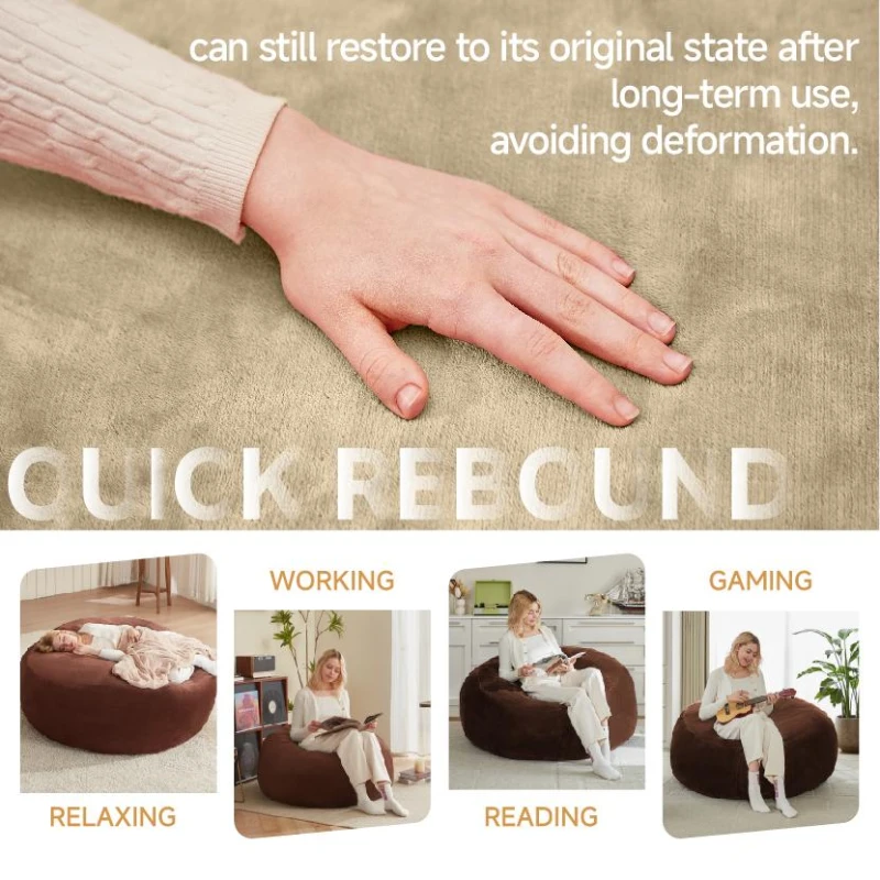 4-Foot Medium Bean Bag Sofa Chair with Eco‑Friendly Bead Filling, Foldable Cover, Reading Lounger for Adults, 100L x 100W x 50H cm, Apricot