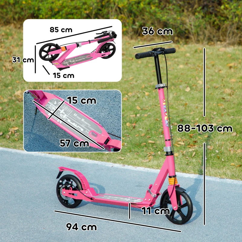 AIYAPLAY Trotinetă copii Scooter cu mânere reglabile trotinetă pliabilă pentru copii 6-12 ani 94 x 36 x 88-103 cm Roz