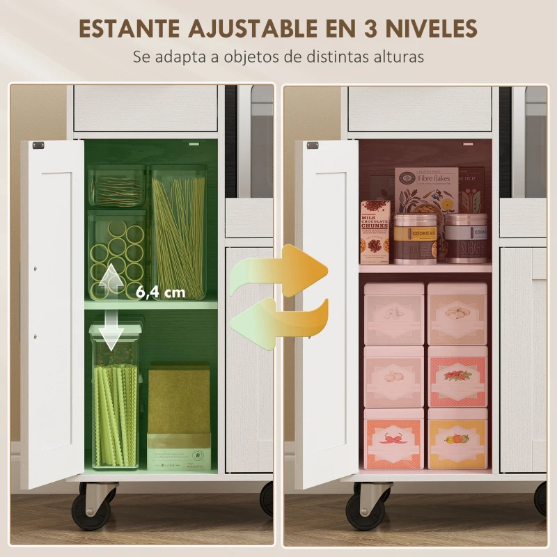 HOMCOM Mueble Auxiliar de Cocina con Ruedas Aparador de Cocina para Microondas con Bandeja Deslizante 80x40x88,7 cm Blanco