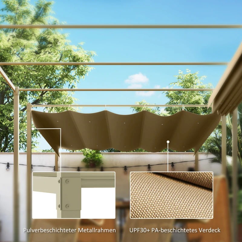 Outsunny 3 x 3 m tuinpergola met inrolbaar dak, paviljoen, luifel voor schaduw, UPF30+, Khaki