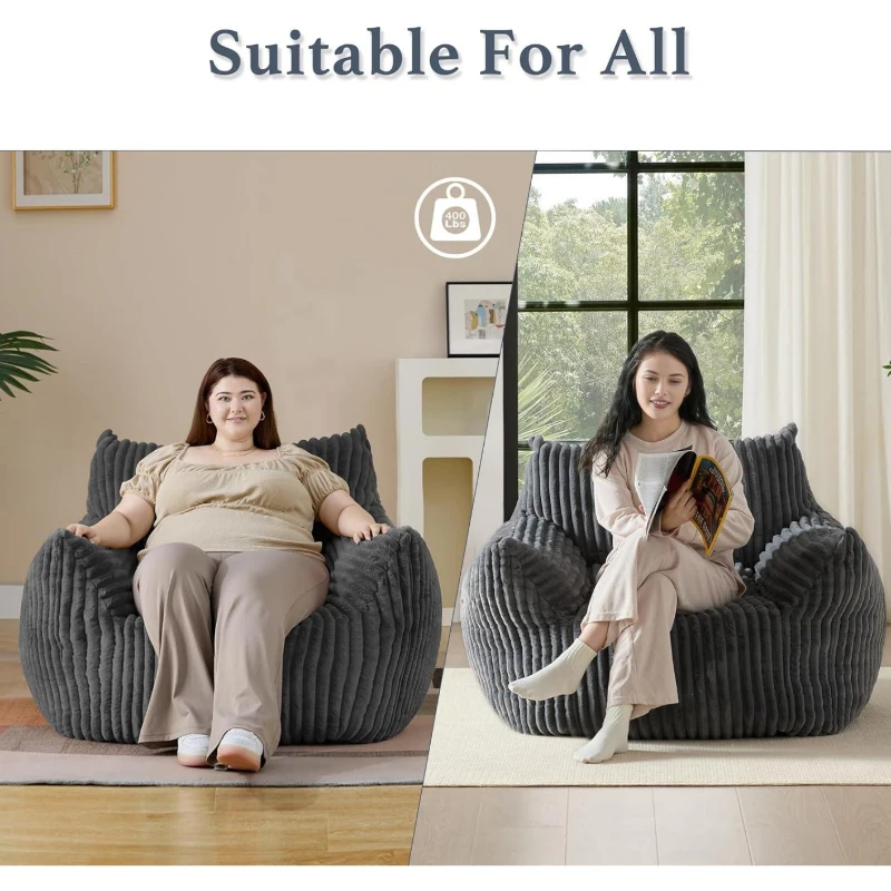 Ultra-Soft Fur Bean Bag Chair with High-Density Shredded Foam, Ergonomic Sofa with Skin-Friendly Lint-Free Fur, 117L x 98W x 75H cm, Black