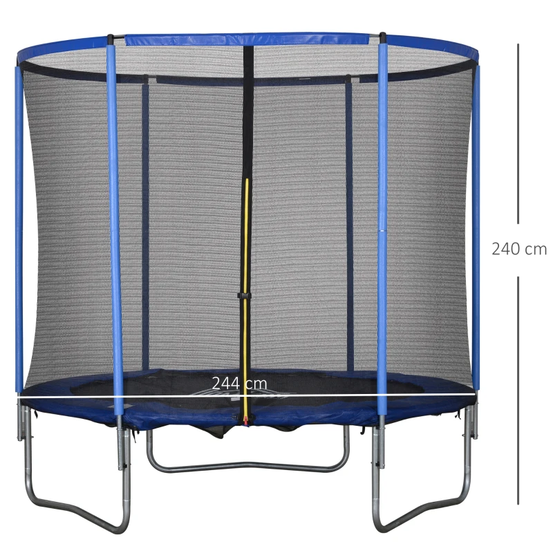 HOMCOM Trambulină cu plasă de siguranță, trambulină de grădină pentru interior și exterior, trambulină fitness pentru adolescenți și adulți, oțel, Albastru+Negru, până la 113,6 kg, Ø244 x 240H cm