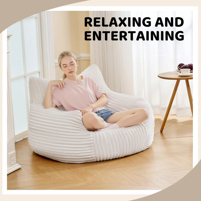 Ultra-Soft Fur Bean Bag Chair with High-Density Shredded Foam, Ergonomic Sofa with Skin-Friendly Lint-Free Fur, 117L x 98W x 75H cm, White