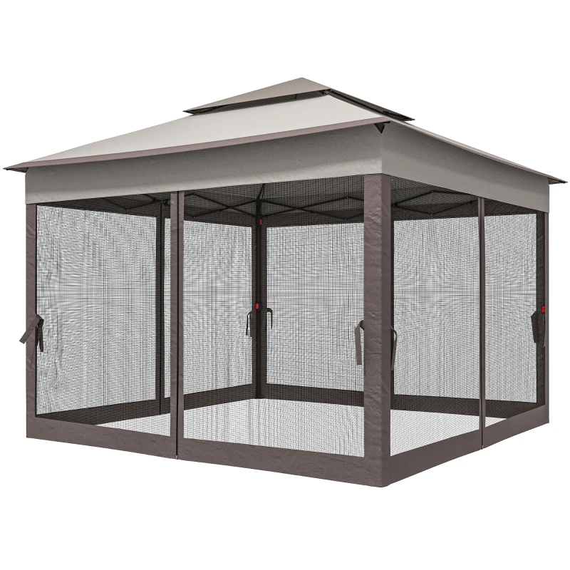 Outsunny pavilion pliabil cu pereți laterali, gri, 3,25 x 3,25 x 2,7 m