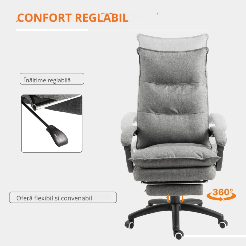 Vinsetto Scaun Birou Ergonomic – Masaj 6 Puncte & Reglabil, Gri