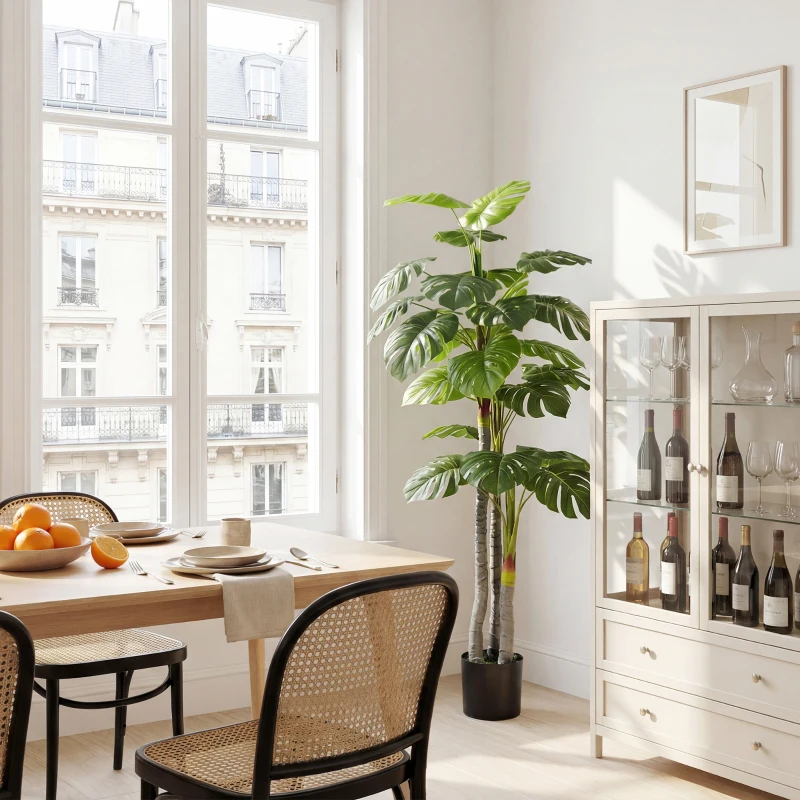 HOMCOM Árvore Artificial Planta Artificial Monstera H.1,5 m Tronco Ramos Líquen Folhas tipo tartaruga Alto realismo Vaso incluído