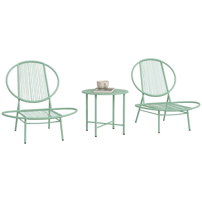 Outsunny Set bistro 3 piese din polyratan rezistent la intemperii, set mobilier de grădină cu masă bistro, scaune de grădină în formă de scoică, Verde