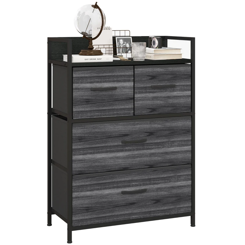 HOMCOM Comodă, Bufet, 4 sertare din material textil, Design industrial, 60x29x85cm, Negru