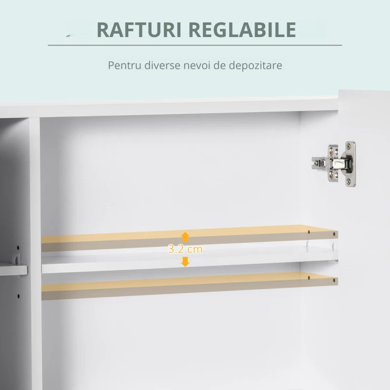 Kleankin Dulap Baie LED – Oglinda, 3 Usi & Rafturi Reglabile