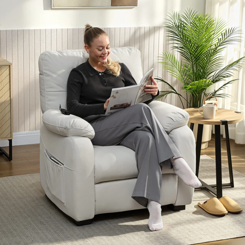HOMCOM Fotoliu relax electric fotoliu reclinabil port USB suport picioare buzunare laterale telecomandă 96x90x103cm crem