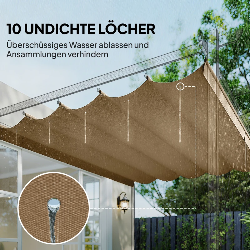 Outsunny Vervangingsdak voor 3 x 3 m pergola, intrekbaar, met regenafvoergaten, weerbestendig, Polyester, bruin(m-6)