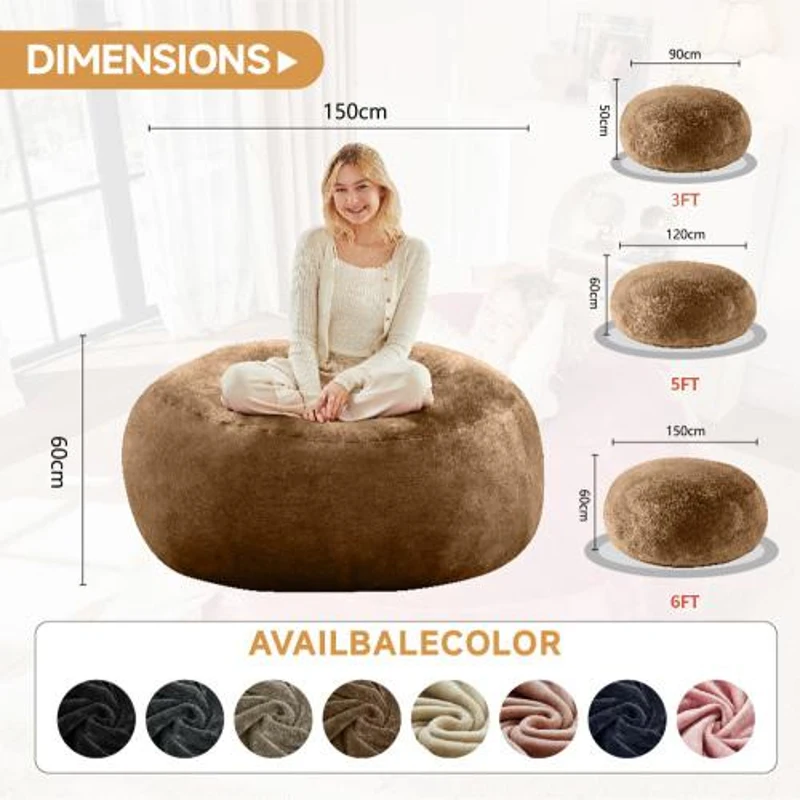 Large Bean Bag Sofa Chair with Eco-Friendly Bead Filling, Space-Saving Couch, Reading Lounger for Adults, 150L x 150W x 60H cm, Coffee