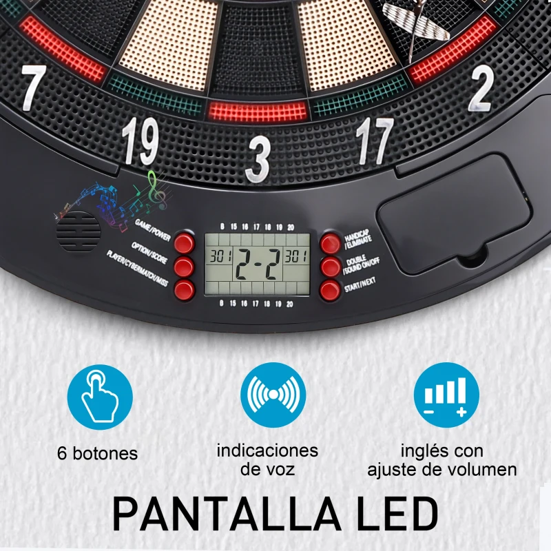 HOMCOM Diana Electrónica Digital Diana con 6 Dardos hasta 8 Jugadores Marcador Puertas Laterales Pantalla LCD y 26 Juegos 44x4,4x50 cm Negro