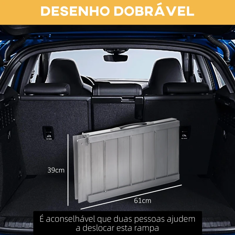 HOMCOM Rampa Dobrável para Cadeiras de Rodas 61 cm Carga 270 kg Antiderrapante com Bordas de Segurança e Alça Prata
