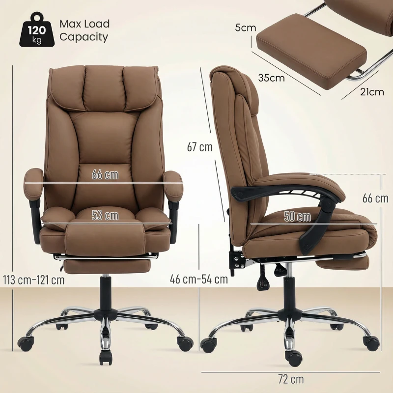 HOMCOM 155° Reclining Faux Leather Swivel Office Chair - Brown