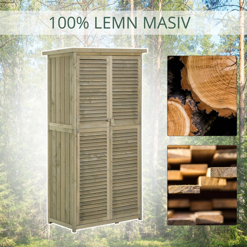 Outsunny Casuta Lemn Brad – 4 Compartimente, Depozit Gradina