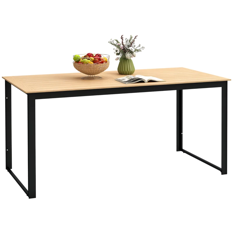 Outsunny Masă de grădină pentru 6 persoane 160 x 80 cm, rezistentă la intemperii, masă balcon cu blat cu lamele, masă buffet outdoor Teak