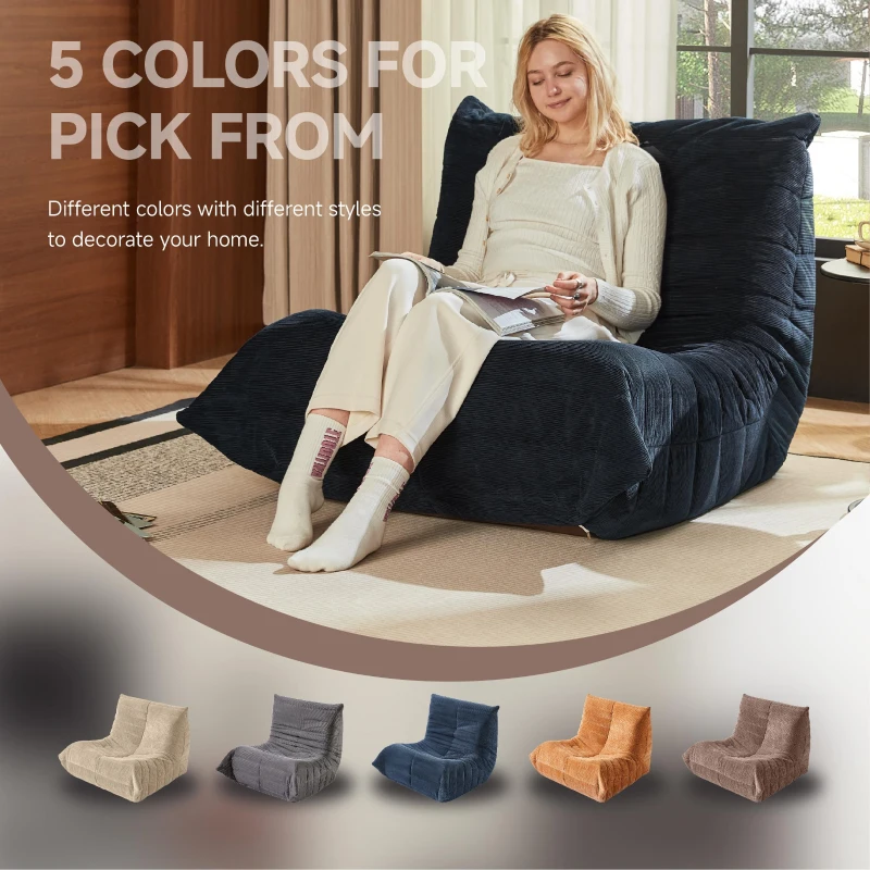 Cosy Corduroy Floor Chair with Neck and Legs Support and Deepened Seat, Sturdy Backrest with Extra-Thick, 105L x 95W x 85H cm, Blue