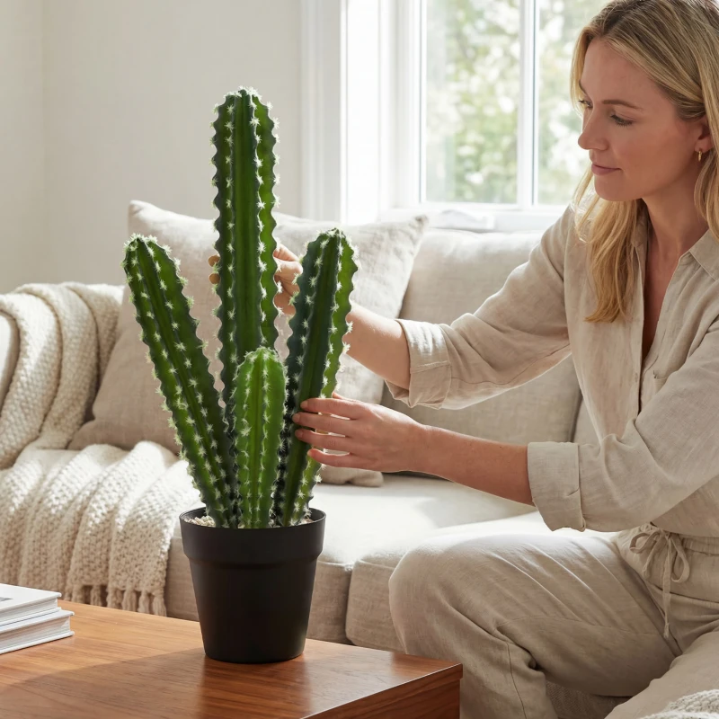 HOMCOM Kunstplant kaktus 53 cm kunstplant in pot voor thuis, kantoor