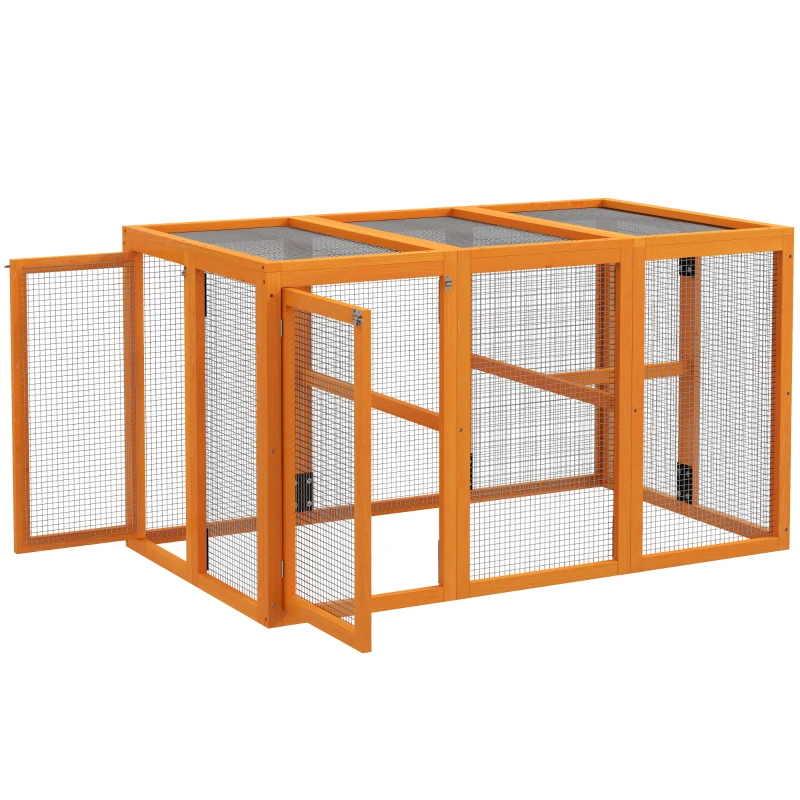 PawHut Coteț pentru 1-3 găini, cadru din lemn, plasă din oțel, design extensibil, bare de așezare din lemn, Portocaliu