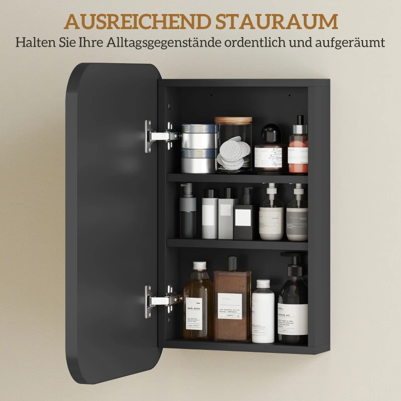 HOMCOM Spiegelschrank Bad, Badezimmerschrank mit Spiegel, Hängeschrank mit Verstellbarem Regal, 40 x 10 x 60 cm, Schwarz