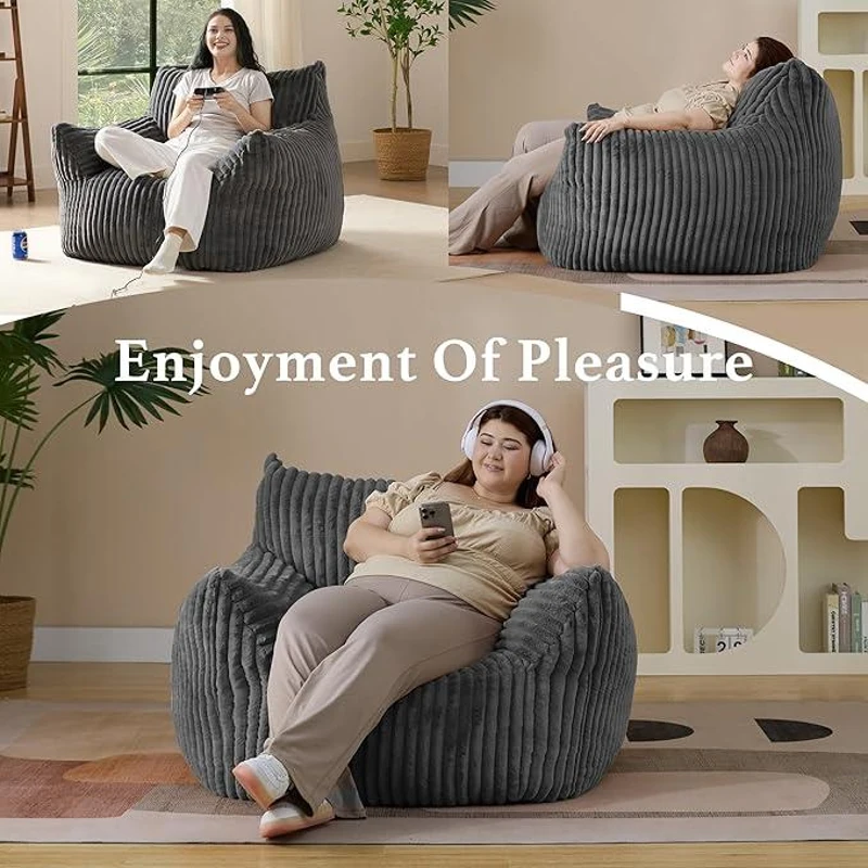 Ultra-Soft Fur Bean Bag Chair with High-Density Shredded Foam, Ergonomic Sofa with Skin-Friendly Lint-Free Fur, 117L x 98W x 75H cm, Black