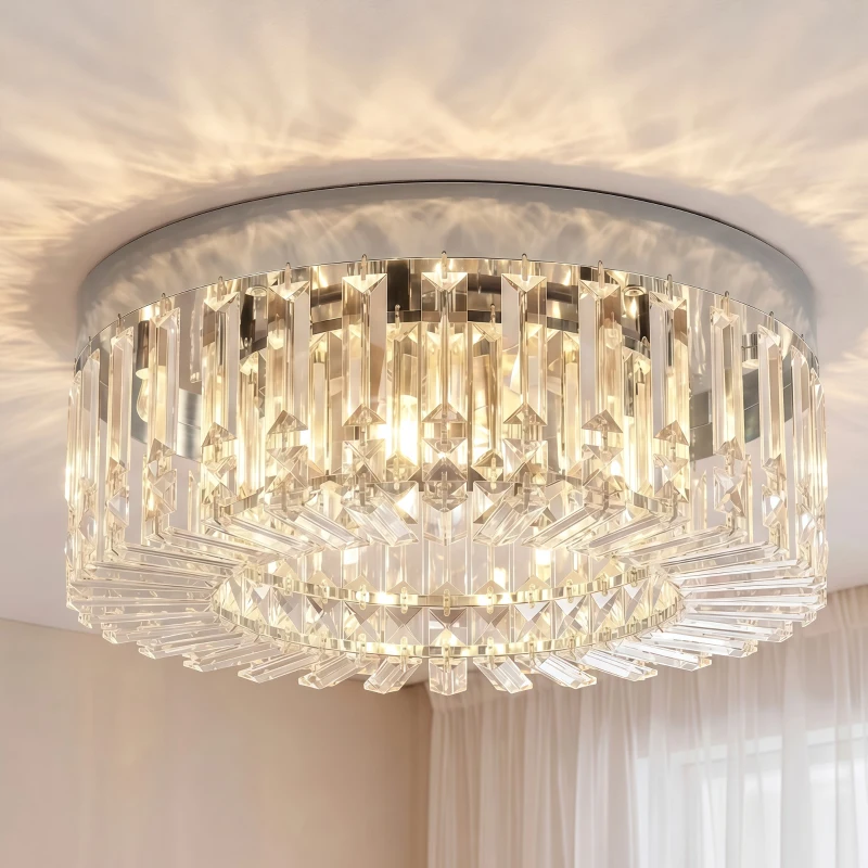 HOMCOM Crystal Chandeliers with 160 Crystal Pendants, 6-Light Ceiling Light for Living Room, Bedroom Dining Room, Silver Tone