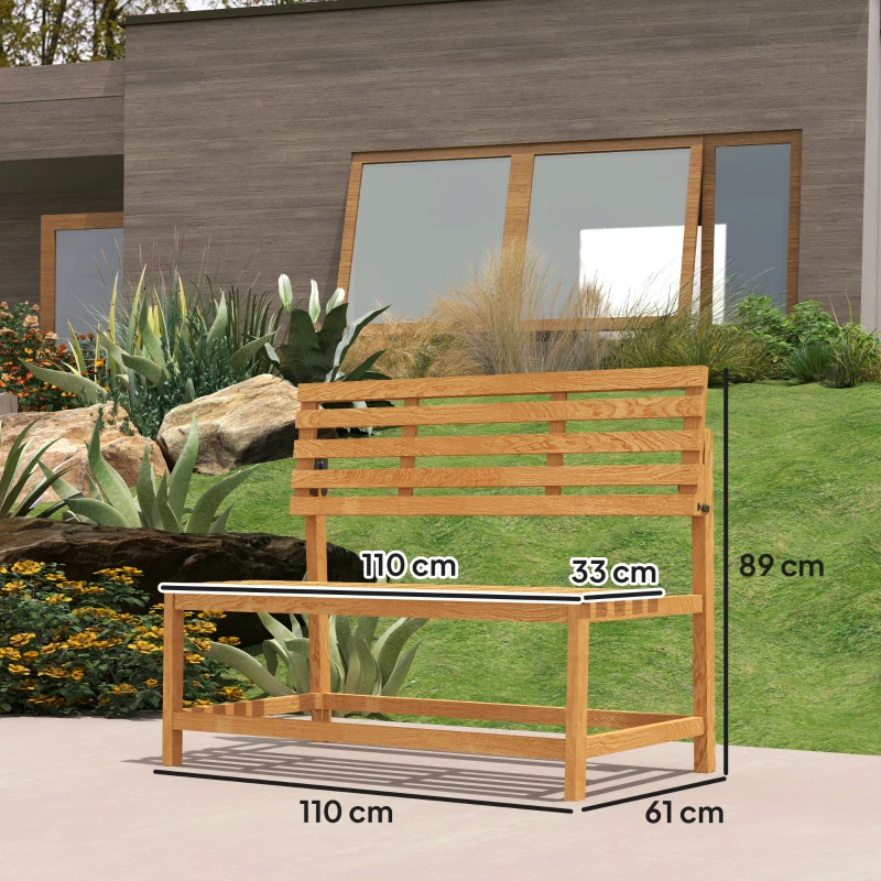 Outsunny Bancă de grădină 2 locuri din lemn, rezistentă la intemperii, șezut rezistent la UV, spătare convertibile 110x61x89cm, Teak