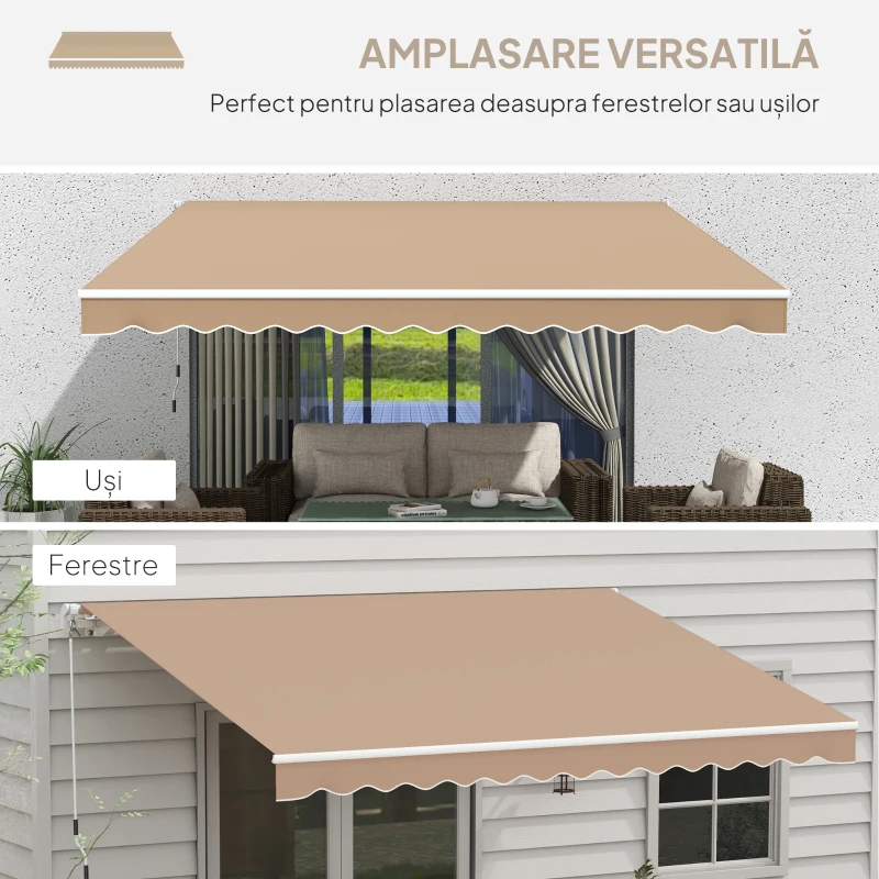 Outsunny Copertină Pliabilă pentru Exterior, Copertină Tip Roll-Up cu Deschidere Manivelă, 350x250 cm, Galben