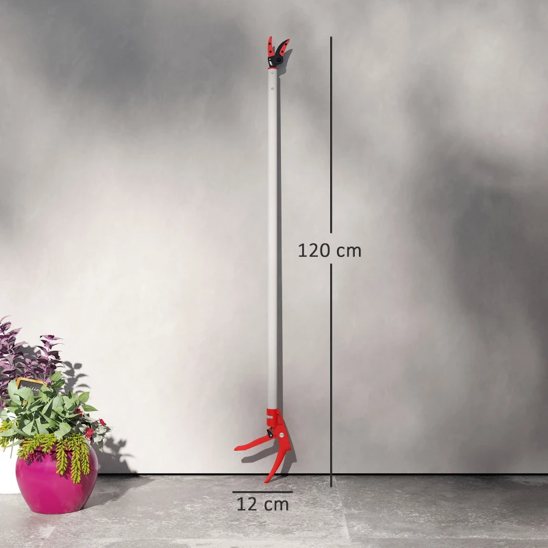 Outsunny Foarfecă pentru copaci 1,2 m, foarfece pentru crengi pentru tăiere, foarfece de grădină cu mâner din aluminiu, foarfecă de grădină cu coadă lungă, Roșu