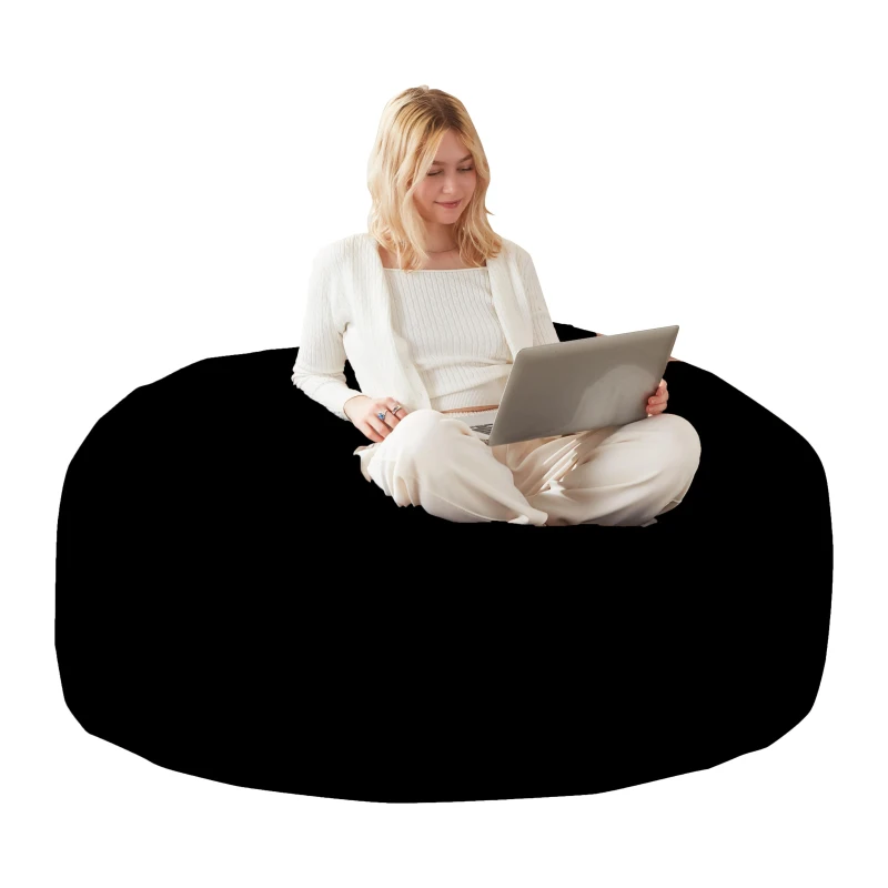 Large Bean Bag Sofa Chair with Washable Covers, Foldable Space-Saving Design, Temporary Guest Bed for Adults, 150L x 150W x 60H cm, Black