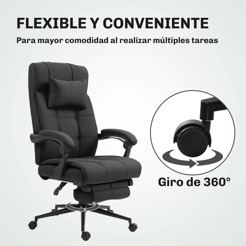 Vinsetto Silla de Escritorio Reclinable con Altura Ajustable Reposapiés Reposacabezas y Reposabrazos 66x76x112-120 cm Negro