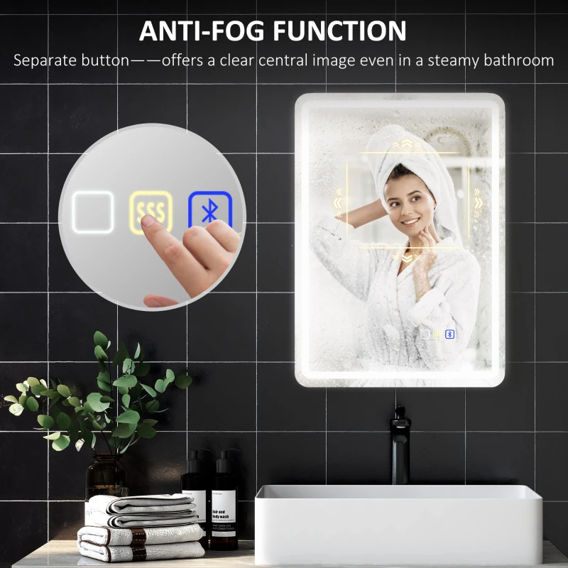 HOMCOM 70 x 50 cm Bluetooth Bathroom Mirror - Silver-Tone