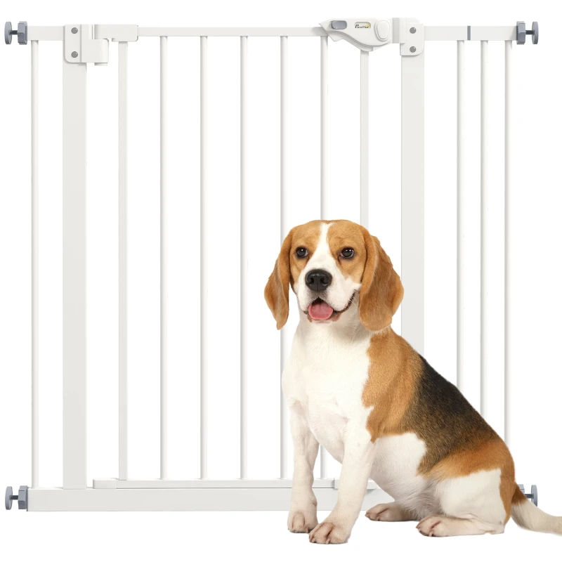 PawHut Grilaj de protecție pentru câini, barieră, grilaj de protecție pentru animale de companie, Metal, plastic, 74-87 cm, Alb